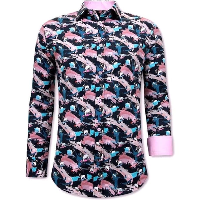 Luxe Satijn Overhemd Heren - 3075NW - Navy / Rooze