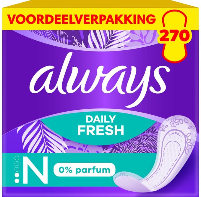 Always Daily Fresh Normal Inlegkruisjes - 0% parfum - 3 x 90 Stuks