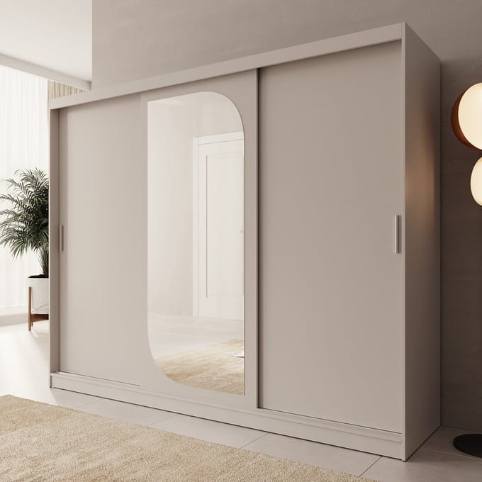 Meubella - Lava - Kledingkast 3 schuifdeuren - Beige - 250x62x200 cm