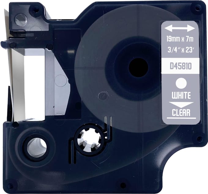 DULA Dymo D1 45810 - S0720900 - Compatible label tape - 1 lettertape - Wit op transparant - 19mm x 7m