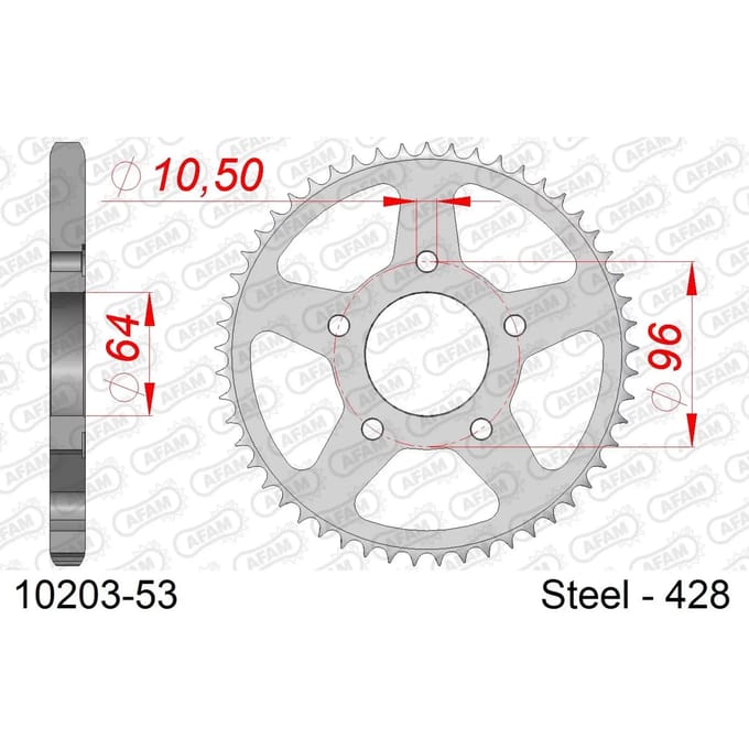 Stalen tandwiel Afam 428 53 dents