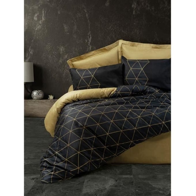 Parure de lit - 1 housse de couette 220 x 240 cm + 2 taies d'oreiller 60 x 60 cm - 100% coton renforcé - Noir