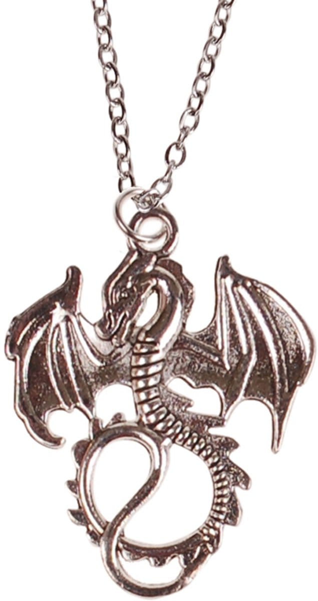 Kinderketting Zilverkleurig 45cm - Hangertje Draak groot zilverkleurig