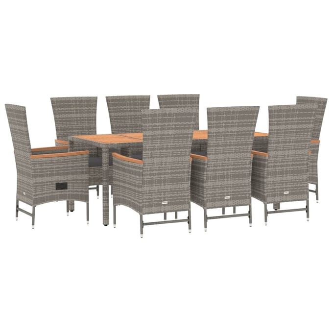 vidaXL - 9-delige - Tuinset - met - kussens - poly - rattan - grijs