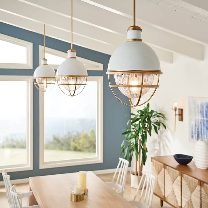 Kichler LED Hanglamp Tollis | 1X E27 Max 40W | Dimbaar | Natural Brass & White