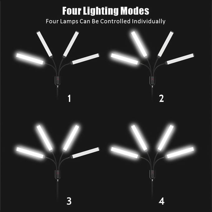 Flexibel 4-armig LED Videolicht Fotografie Invullicht 3000K/4000K/6000K Tweekleurig Dimbaar Timer US Plug white