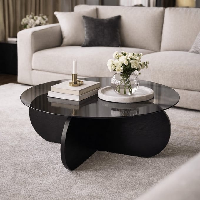 Houten salontafel "Aeris" - 75 x 75 x 35 cm - NoirFumée hout