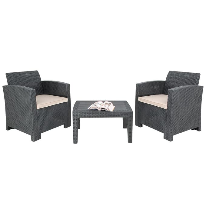 Bolero PP fauteuil en tafel rieten set grijs