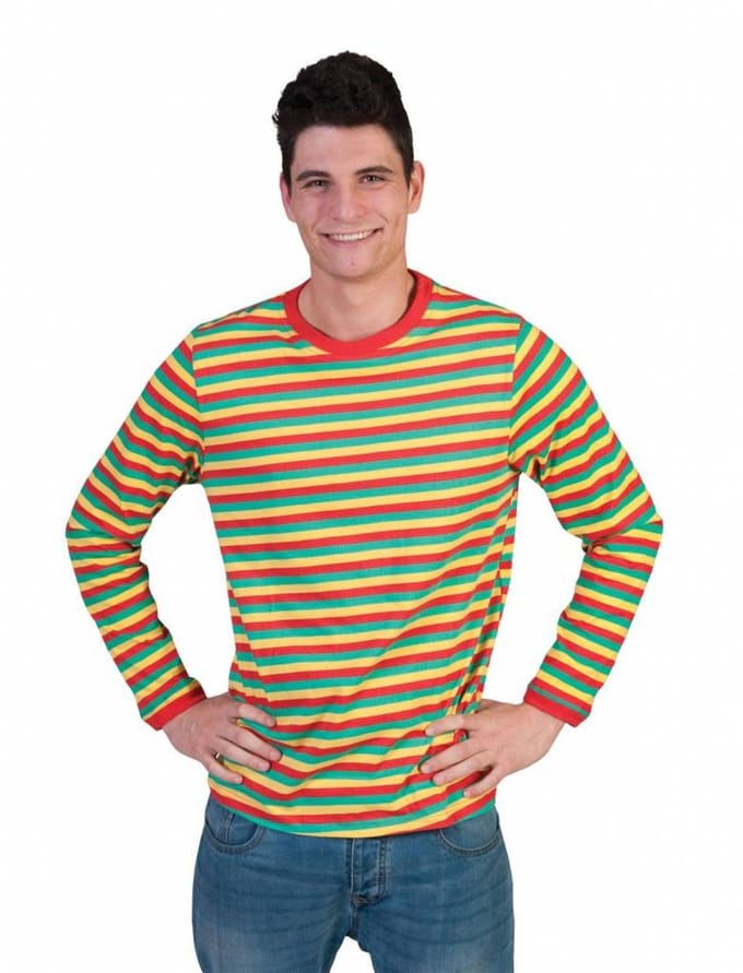 Gestreept Shirt rood/geel/groen - Maat M