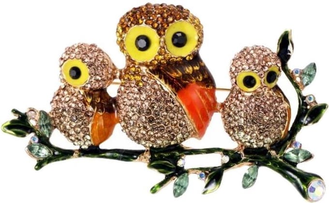 Fako Bijoux® - Broche - Drie Uiltjes Op Een Tak - 73x43mm - Rosé