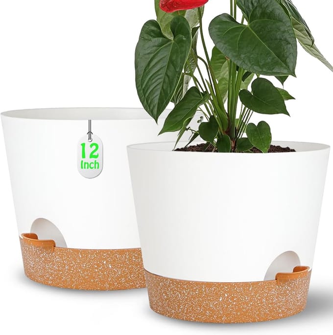 Grote zelfbewaterende plantenbak - wit - 30,5 cm