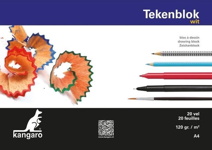 Kangaro tekenblok - 210x297mm - 120 grams wit blanco papier - 20 vel
