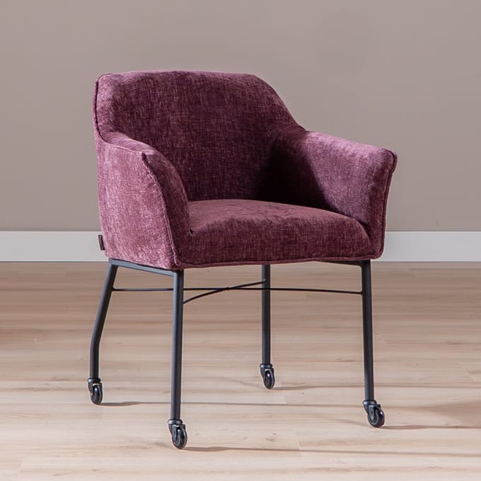 Bronx71® Eetkamerstoel met wieltjes Enzo chenille paars - stoel