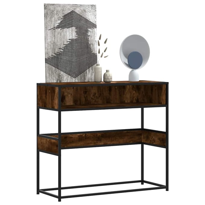 vidaXL - Wandtafel - 90x35x80 - cm - bewerkt - hout - gerookt - eikenkleurig