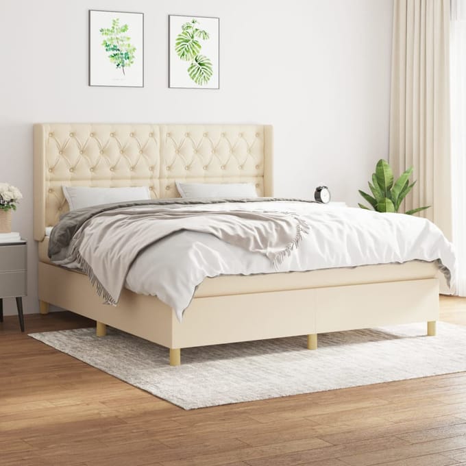 vidaXL - Boxspring - met - matras - stof - crèmekleurig - 160x200 - cm