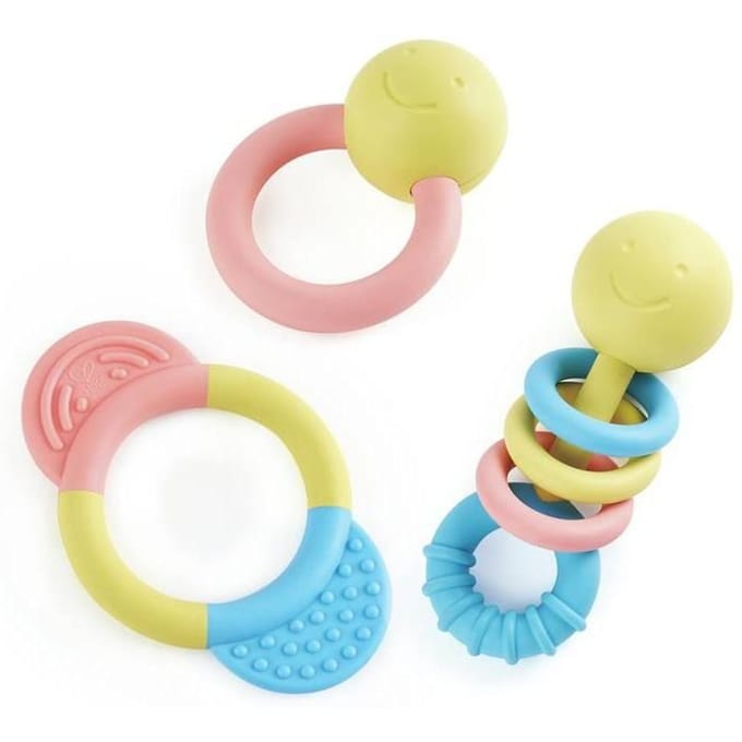 Hape Rammelaar en Bijtring Set - Sensorisch Babyspeelgoed vanaf 0 Maanden, 3-delig