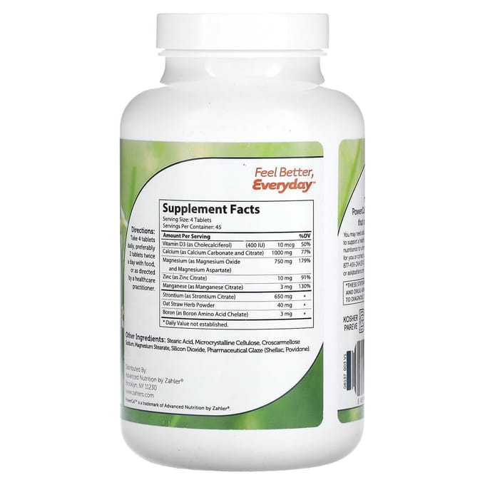 Zahler, PowerCal, Uitgebreide Calciumformule, 1000 mg, 180 tabletten (250 mg per tablet)