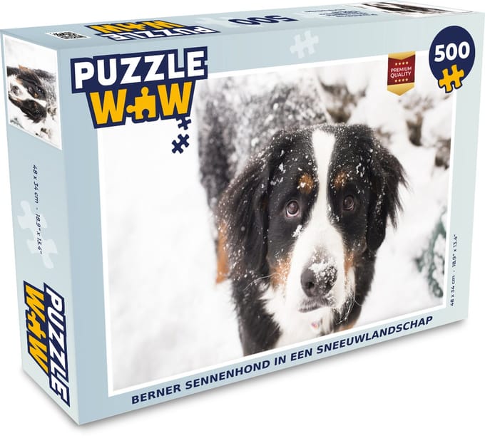 Puzzel Berner Sennenhond in een sneeuwlandschap - Legpuzzel - Puzzel 500 stukjes