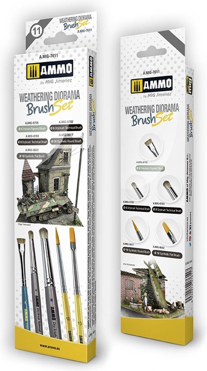 AMMO by Mig Jimenez Hobbypenseel - MIG 7611 Weathering Diorama - Brush Set Penseel