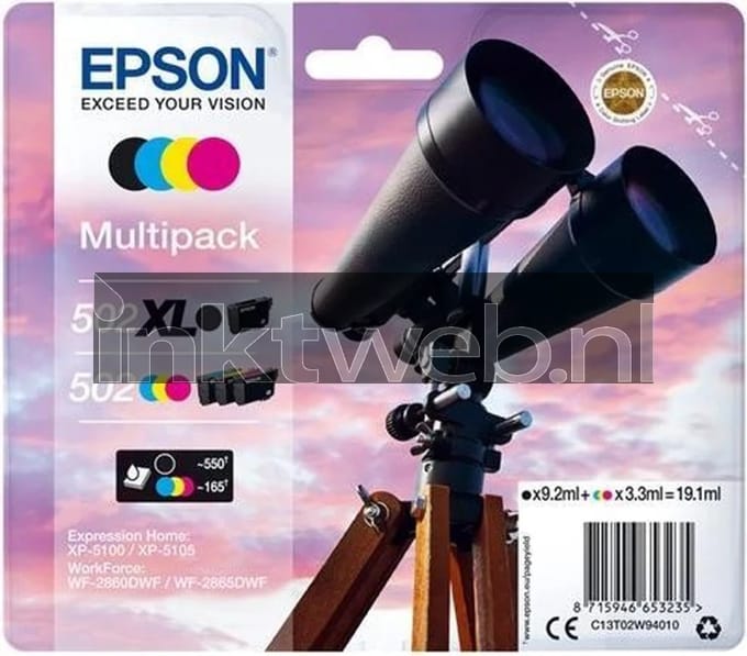 Epson 502XL Multipack - 4 pakker - høj kapacitet - sort gul cyan magenta - original - blækpatron