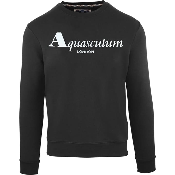 Aquascutum Heren Sweatshirt met Opschrift Crew Hals (Zwart)
