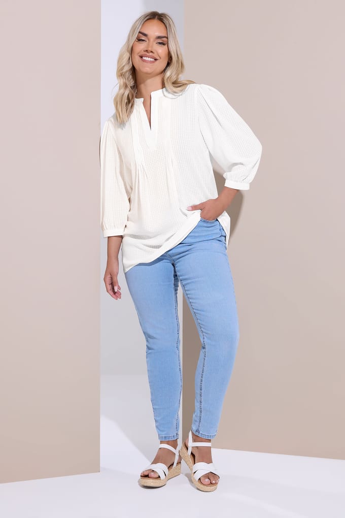 Yours Witte Geweven Pintuck Blouse Met Ruiten Size 44
