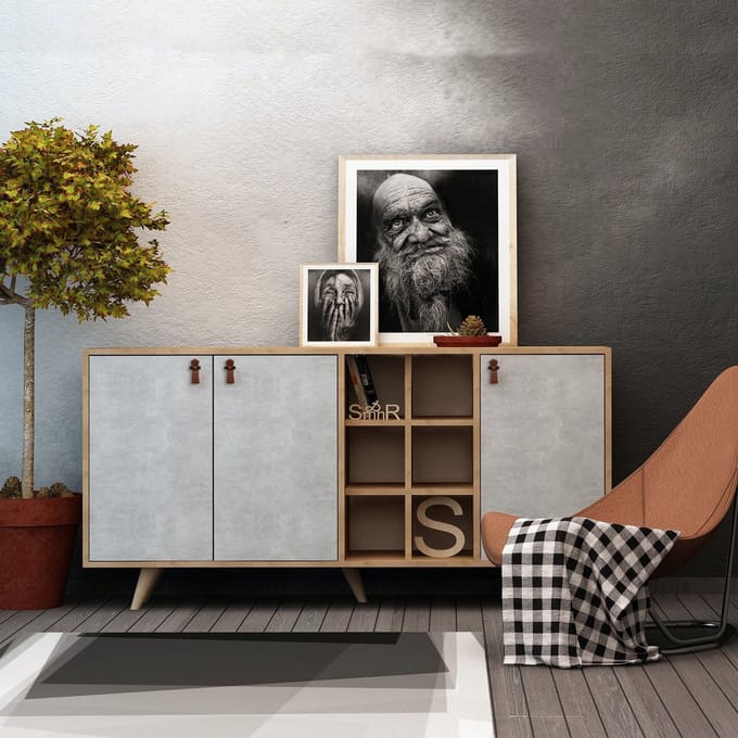 Skye Decor, Wandtafel, Prilika, Gemelamineerde spaanplaat, Eiken & Wit, 140 x 40 x 89 cm