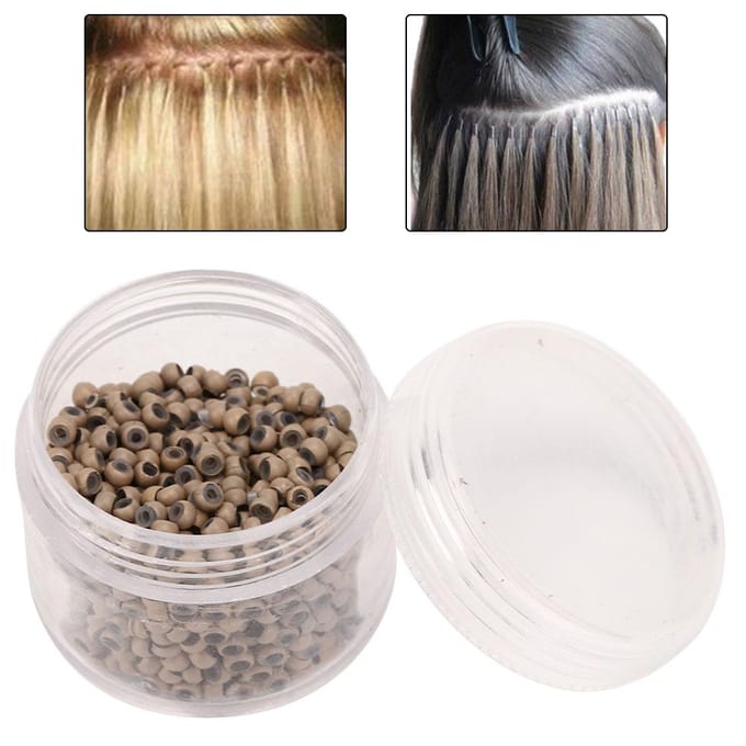 1000 stuks 3mm x 2mm Siliconen Micro Links Ringen Kralen Hairextension Tool Lichtbruin white