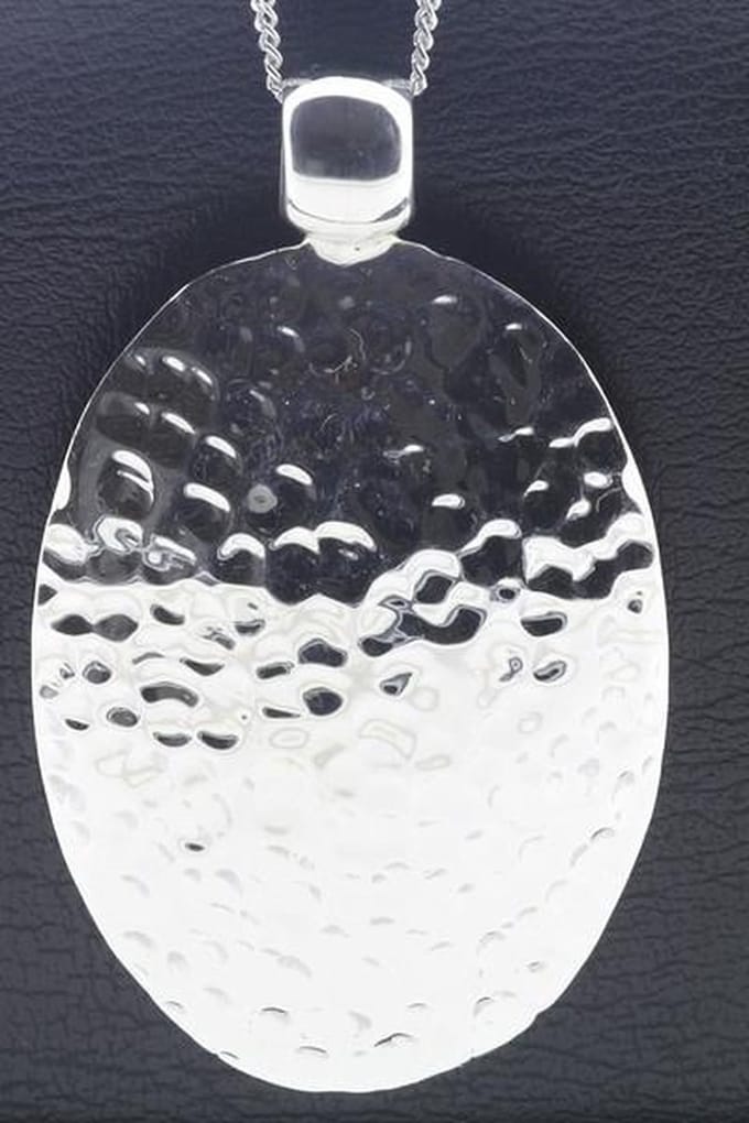 Zilveren Ovaal gehamerd XL ketting hanger