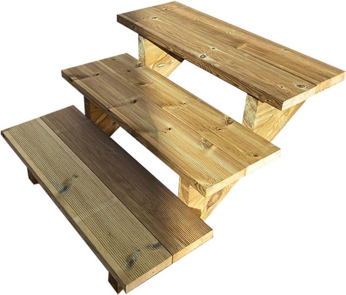 Buitentrap H54cm - 3 treden van hout zonder optrede
