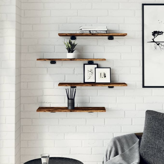 vidaXL - Wandschappen - 4 - st - 60x20x1,5 - cm - bewerkt - hout - gerookt - eikenkleur