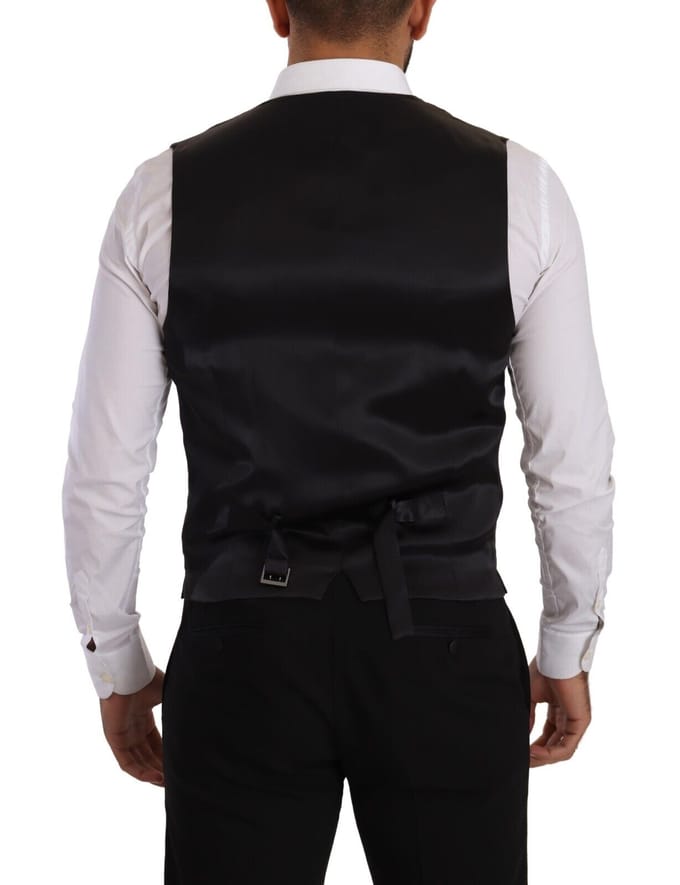 Dolce & Gabbana Heren Zwarte Gestreepte Wol Zijde Gilet