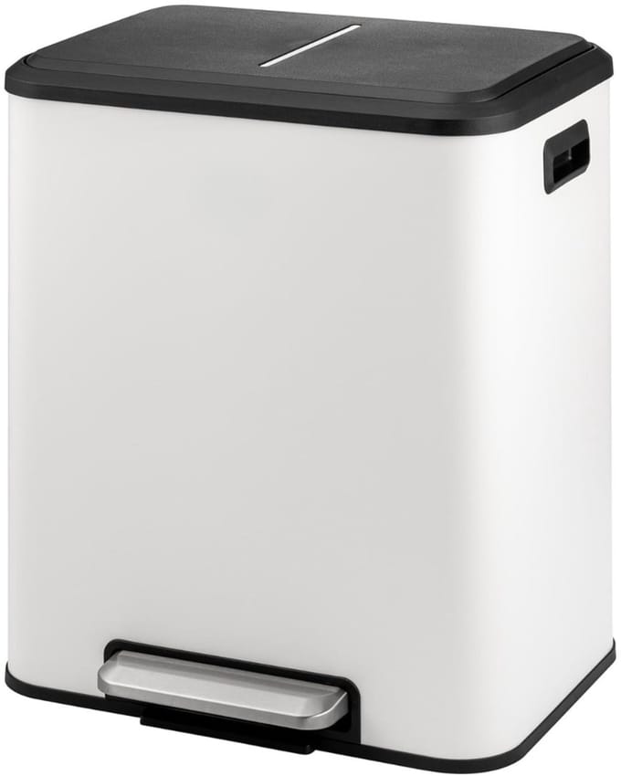 Zyrex® Prullenbak 2 Vakken - Duo Prullenbak - Prullenbakken - Wit - 34cm x 43cm x 50cm