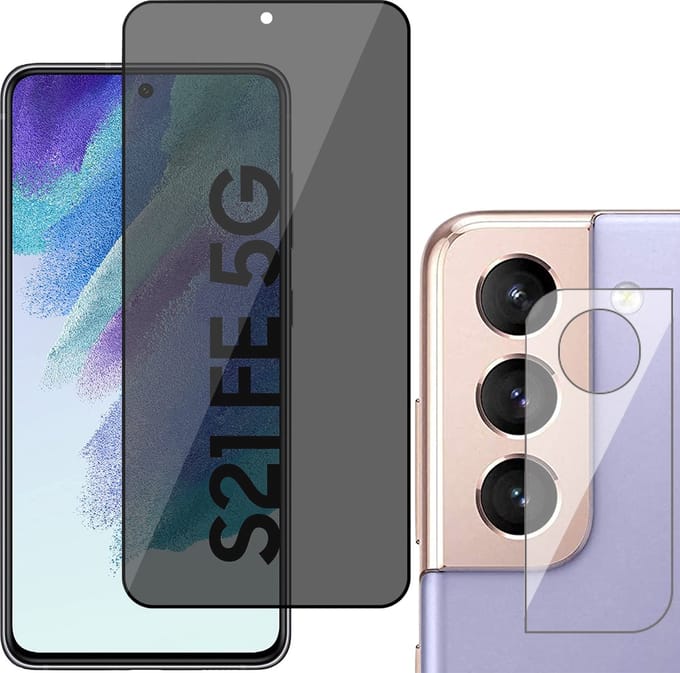 Privacy Screenprotector geschikt voor Samsung Galaxy S21 FE met Camera Screen Protector- Volledig Dekkende Gehard Glas Tempered Glass Screen Protector