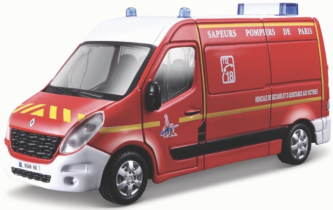 Bburago Renault Master - Modelauto - Schaal 1:50 - Rood/Wit/Geel