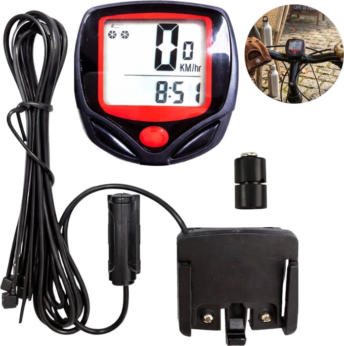 Lomera Fietscomputer - Kilometerteller Fiets - Fiets Teller - Fietscomputer met 15 Functies - Fietscomputer Groot Scherm - Fietscomputer Zwart - Digitale Fietscomputer - Fietscomputer Snelheid Meter - Fietscomputer Odometer