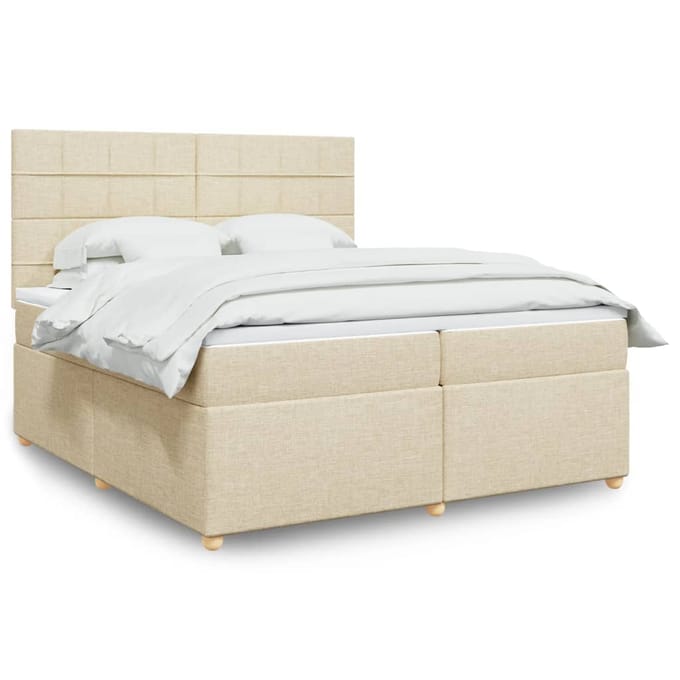 vidaXL - Boxspring - met - matras - stof - crèmekleurig - 200x200 - cm