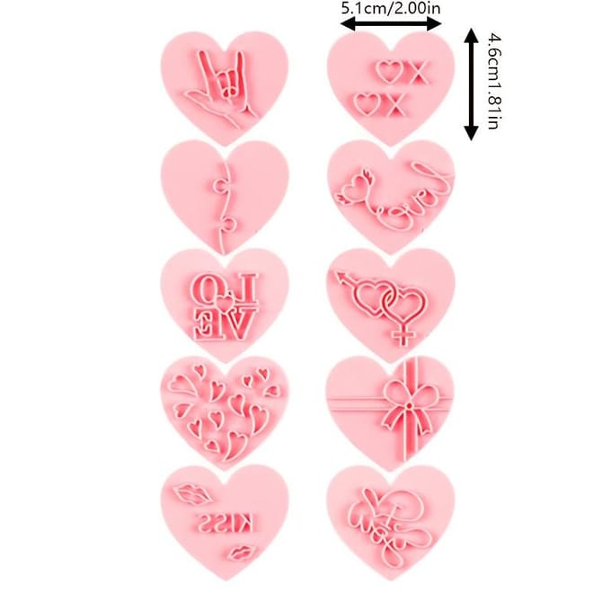 10 Stuks Hart Koekjesvorm 3d Plastic Stereoscopisch Icing Koekjespers Bakstempel Bruiloft Valentijnsdag 1pc Mold + 10pcs Stamps white