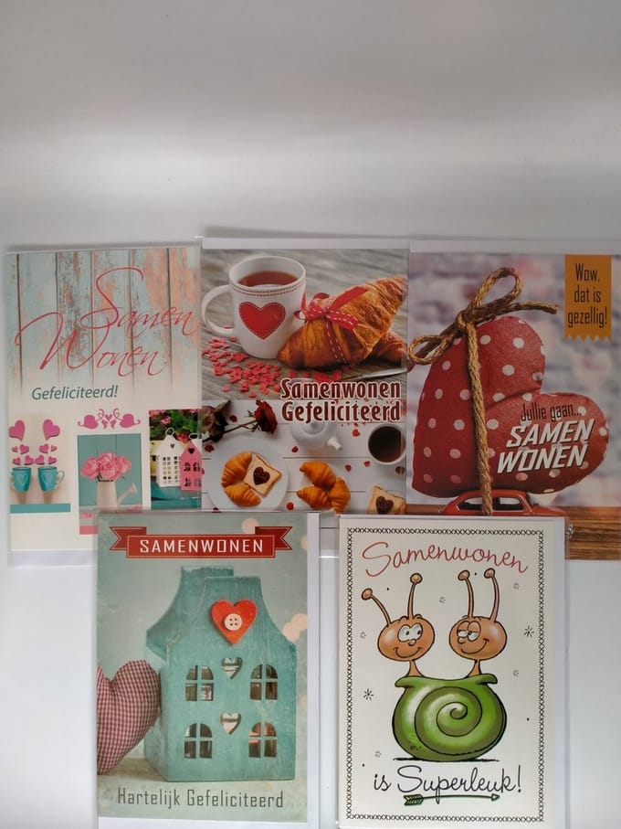5x dubbele wenskaart met envelop - Samenwonen - Samen - 11,5 x 17 cm