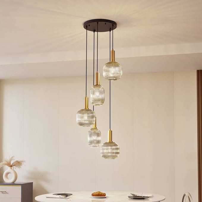 Lindby - hanglamp - 5lichts - Glas, ijzer - H: 18 cm - E27 - rookgrijs