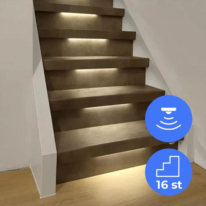 Luxe LED Trapverlichting set met bewegingssensor - Warm Wit Licht - voor max. 16 treden