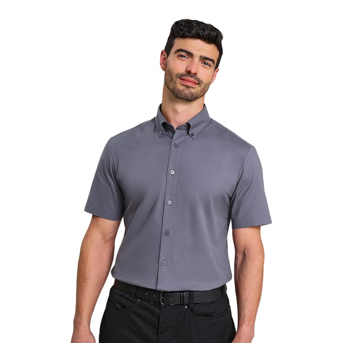 Premier Heren Supreme Oxford overhemd met korte mouwen (Staalgrijs)