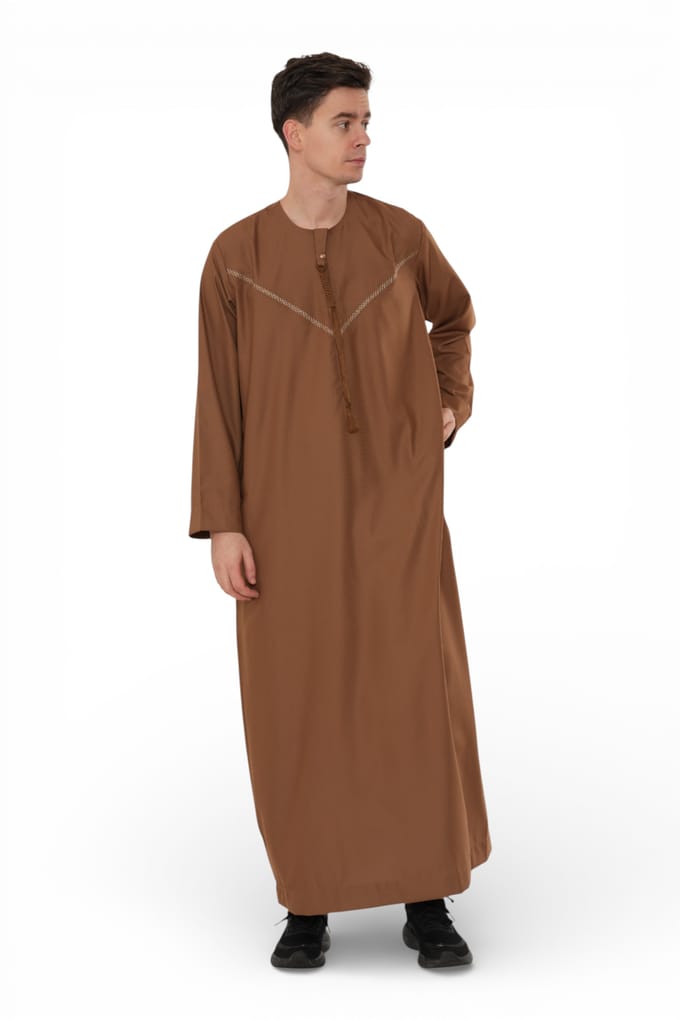 Heren Eid Camel Brown Marokkaanse Thobe Robe Djellaba Ramadan Eid Jubba- HM10