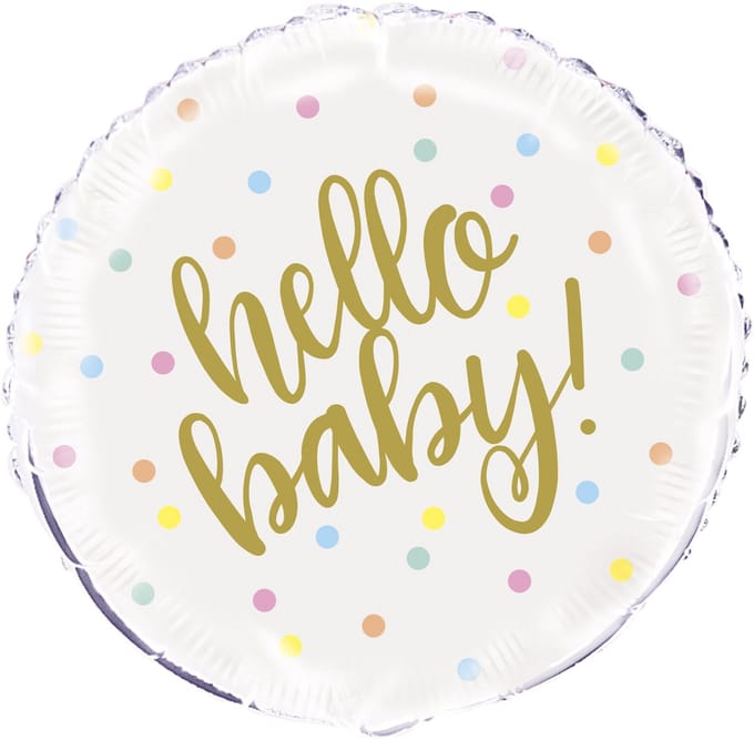 UNIQUE - Aluminiumfolieballon "Hello Baby" wit en goud 45 cm voor babyshower