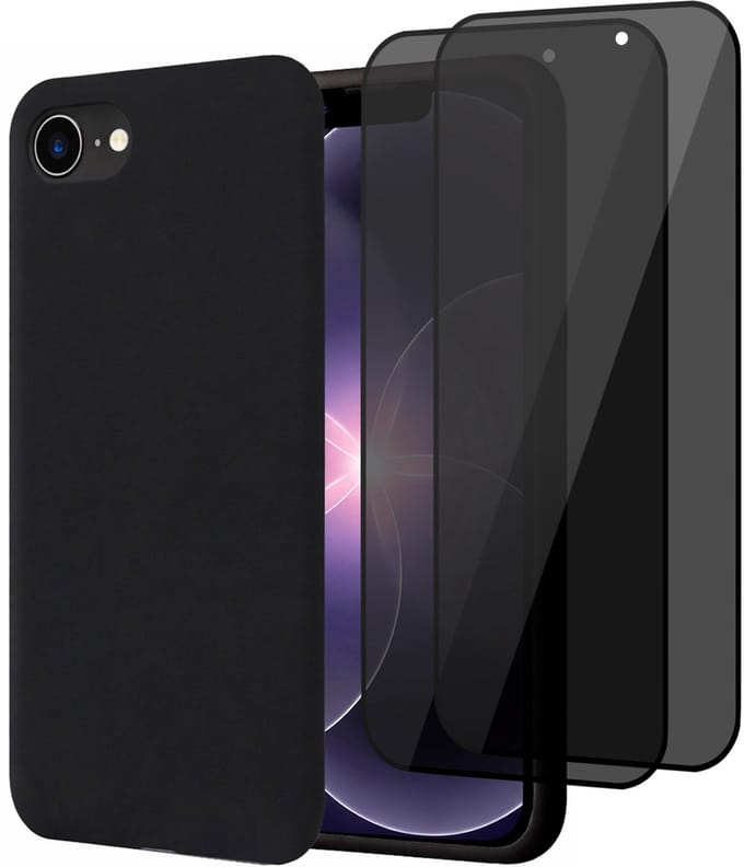 Hoesje geschikt voor iPhone 17e - 2x Privacy Screenprotector Volledig Dekkend Glas - Mat Back Case Zwart