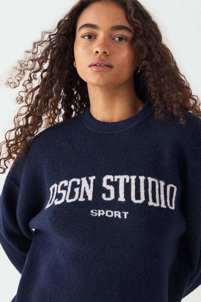 Dames DSGN Studio Gebreide Oversized Crew Neck Trui | Marineblauw | Maat: 2XL