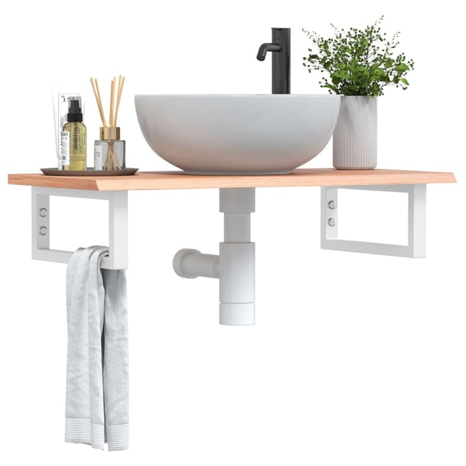 vidaXL - Badkamer - wandschap - staal - en - massief - eikenhout