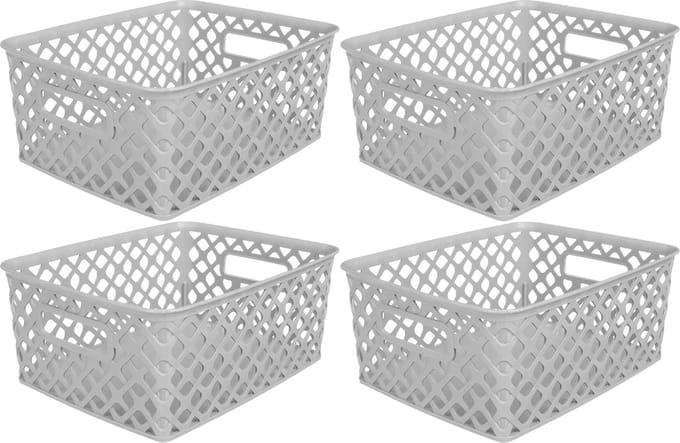 5Five Opbergmand/box van kunststof - 4x - grijs - 19 x 25 x 10 cm - 4 liter