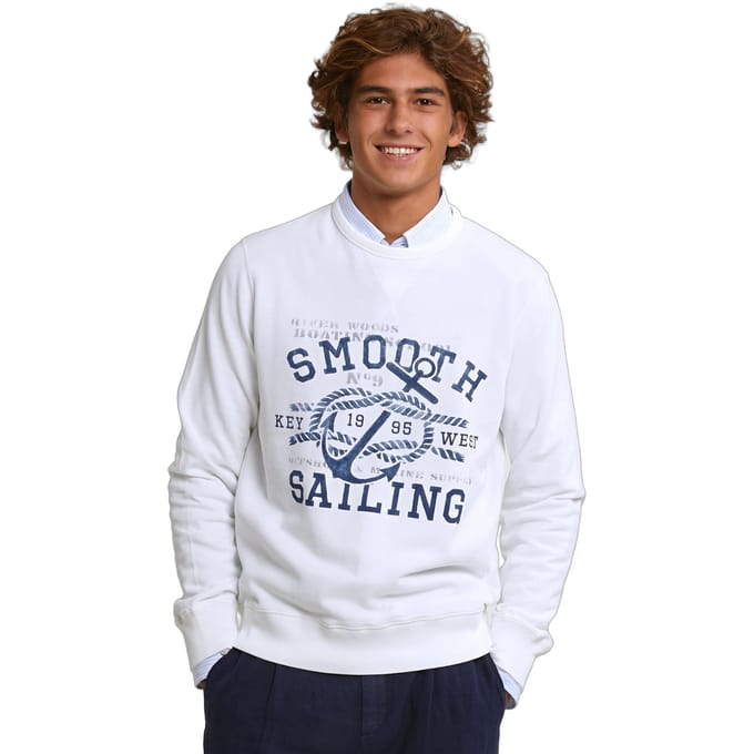 River Woods Cotton Fantasy Crew Neck Sweater Off White Größe: S | Pullover Outlet | Herren | Weiß