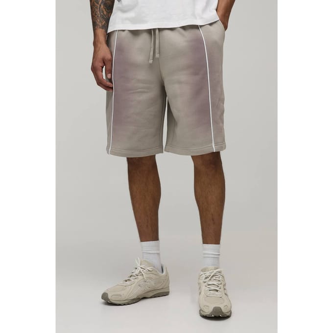 Baggy Fit Spray Wash Piping Jersey Short | Grey | Size Medium
